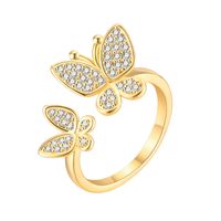 Copper 18K Gold Plated IG Style Shiny Butterfly Zircon Open Rings main image 9