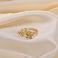 Copper 18K Gold Plated IG Style Shiny Butterfly Zircon Open Rings main image 3