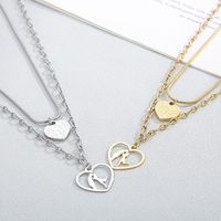 Titanium Steel 18K Gold Plated Simple Style Korean Style Hollow Out Heart Shape Double Layer Necklaces main image 1