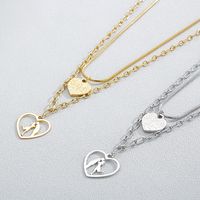 Titanium Steel 18K Gold Plated Simple Style Korean Style Hollow Out Heart Shape Double Layer Necklaces main image 3