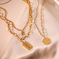 304 Stainless Steel 18K Gold Plated Simple Style Commute Plating Letter Double Layer Necklaces Pendant Necklace main image 1