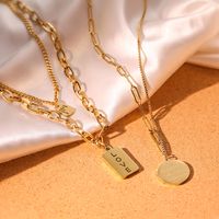 304 Stainless Steel 18K Gold Plated Simple Style Commute Plating Letter Double Layer Necklaces Pendant Necklace main image 4