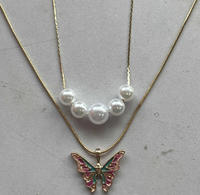 Mode Papillon Alliage Émail Placage Perles Artificielles Femmes Collier En Couches 1 Pièce sku image 1