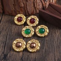 1 Pair Elegant Retro Round Plating Inlay Alloy Agate Artificial Pearls Agate 18k Gold Plated Ear Cuffs Ear Studs main image 3
