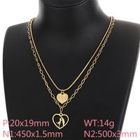 Titanium Steel 18K Gold Plated Simple Style Korean Style Hollow Out Heart Shape Double Layer Necklaces sku image 1