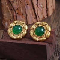 1 Pair Elegant Retro Round Plating Inlay Alloy Agate Artificial Pearls Agate 18k Gold Plated Ear Cuffs Ear Studs sku image 2