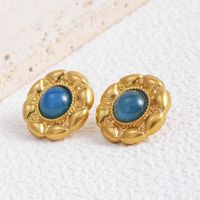 1 Pair Elegant Retro Round Plating Inlay Alloy Agate Artificial Pearls Agate 18k Gold Plated Ear Cuffs Ear Studs sku image 5