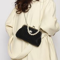 Women's Alloy Polyester Solid Color Classic Style Beading Shell Clipped Button Shoulder Bag main image 8