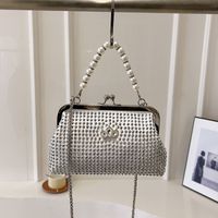 Women's Alloy Polyester Solid Color Classic Style Beading Shell Clipped Button Shoulder Bag main image 10