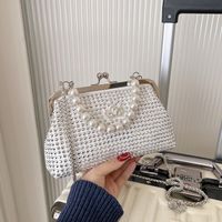 Women's Alloy Polyester Solid Color Classic Style Beading Shell Clipped Button Shoulder Bag main image 3