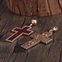1 Pair Retro Simple Style Cross Alloy Artificial Leather 18k Gold Plated Drop Earrings main image 5