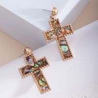 1 Pair Retro Simple Style Cross Alloy Artificial Leather 18k Gold Plated Drop Earrings sku image 6