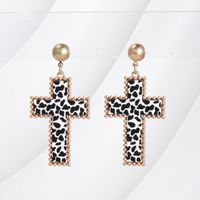1 Pair Retro Simple Style Cross Alloy Artificial Leather 18k Gold Plated Drop Earrings sku image 7