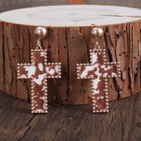 1 Pair Retro Simple Style Cross Alloy Artificial Leather 18k Gold Plated Drop Earrings sku image 4