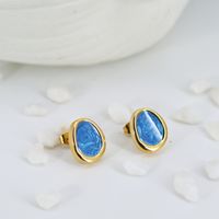 1 Pair Casual Simple Style Oval Enamel 304 Stainless Steel 18K Gold Plated Ear Studs main image 6