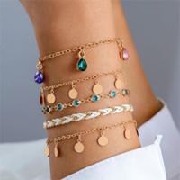 Fashion Hand-knitted Wire Rope Alloy Round Diamonds Drop 5 Sets Of Anklet Bracelet Nhgy152590 sku image 3