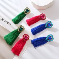 1 Pair Ig Style Bohemian Tassel Heart Shape Inlay Alloy Glass Gold Plated Drop Earrings main image 3