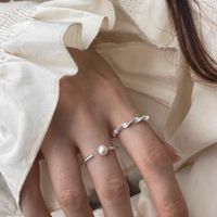 Wholesale Simple Style Solid Color Copper Inlay Silver Plated Pearl Rings main image 5