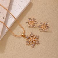 Casual Simple Style Classic Style Snowflake K Gold Plated Rhinestones Copper Wholesale Earrings Necklace Jewelry Set main image 6