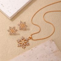Casual Simple Style Classic Style Snowflake K Gold Plated Rhinestones Copper Wholesale Earrings Necklace Jewelry Set main image 7