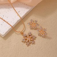 Casual Simple Style Classic Style Snowflake K Gold Plated Rhinestones Copper Wholesale Earrings Necklace Jewelry Set main image 5