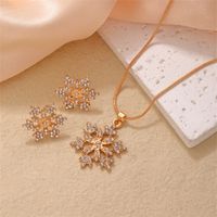 Casual Simple Style Classic Style Snowflake K Gold Plated Rhinestones Copper Wholesale Earrings Necklace Jewelry Set main image 4