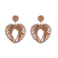 1 Paire Élégant Sucré Forme De Cœur Incruster Alliage Raphia Strass Plaqué Or Boucles D'oreilles sku image 3