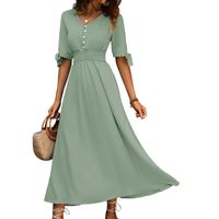 Women's Regular Dress Elegant V Neck Short Sleeve Solid Color Midi Dress Daily Tea Party main image 5