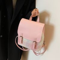 Women's Woolen Solid Color Elegant Sewing Thread Vertical Flip Cover Fashion Backpack main image 4