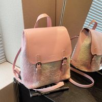 Women's Woolen Solid Color Elegant Sewing Thread Vertical Flip Cover Fashion Backpack main image 9