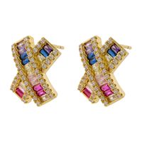 1 Pair Casual Luxurious Shiny Letter Plating Inlay Copper Zircon 18k Gold Plated Ear Studs main image 5