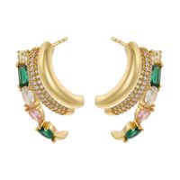 1 Pair Exaggerated Luxurious Punk Colorful Asymmetrical Plating Inlay Copper Zircon 18k Gold Plated Ear Studs main image 3