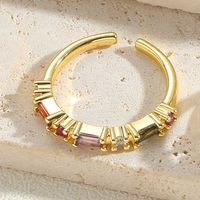 Vintage Style Simple Style Commute Solid Color Copper Plating Inlay Zircon 14k Gold Plated Open Rings main image 6