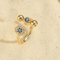 Vintage Style Simple Style Commute Eye Copper Enamel Plating Inlay Zircon 14k Gold Plated Open Rings sku image 2