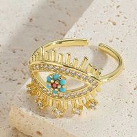 Vintage Style Simple Style Commute Eye Copper Enamel Plating Inlay Zircon 14k Gold Plated Open Rings sku image 4