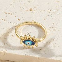 Vintage Style Simple Style Commute Eye Copper Enamel Plating Inlay Zircon 14k Gold Plated Open Rings sku image 1
