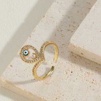 Vintage Style Simple Style Commute Eye Copper Enamel Plating Inlay Zircon 14k Gold Plated Open Rings sku image 5
