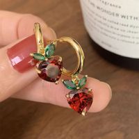 1 Pair Cute Heart Shape Plating Inlay Alloy Rhinestones Zircon Gold Plated Drop Earrings main image 3