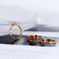 304 Stainless Steel 18K Gold Plated Simple Style Plating Inlay Round Natural Stone Agate Rings main image 7