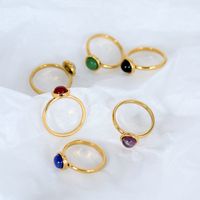 304 Stainless Steel 18K Gold Plated Simple Style Plating Inlay Round Natural Stone Agate Rings main image 6