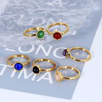 304 Stainless Steel 18K Gold Plated Simple Style Plating Inlay Round Natural Stone Agate Rings main image 3