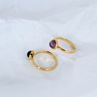 304 Stainless Steel 18K Gold Plated Simple Style Plating Inlay Round Natural Stone Agate Rings main image 8