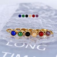 304 Stainless Steel 18K Gold Plated Simple Style Plating Inlay Round Natural Stone Agate Rings main image 5