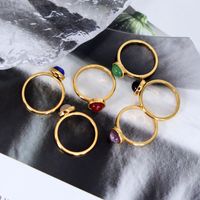 304 Stainless Steel 18K Gold Plated Simple Style Plating Inlay Round Natural Stone Agate Rings main image 4