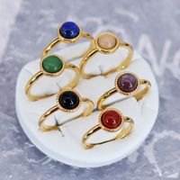 304 Stainless Steel 18K Gold Plated Simple Style Plating Inlay Round Natural Stone Agate Rings main image 1