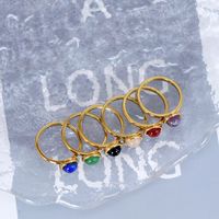 304 Stainless Steel 18K Gold Plated Simple Style Plating Inlay Round Natural Stone Agate Rings main image 9