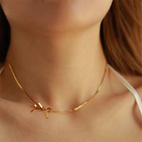 Stainless Steel 18K Gold Plated Simple Style Classic Style Plating Bow Knot Necklace main image 4