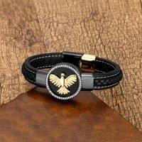 Luxurious Punk Animal Stainless Steel Pu Leather Copper Plating Inlay Natural Stone Zircon Men's Bracelets main image 1