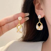 1 Pair Simple Style Artistic Square Epoxy Plating Alloy Gold Plated Drop Earrings main image 5