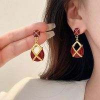 1 Pair Simple Style Artistic Square Epoxy Plating Alloy Gold Plated Drop Earrings main image 3